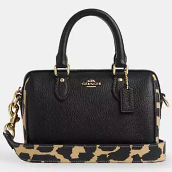 Coach Mini Rowan Crossbody Top Handle Black Bag Leopard Shoulder Strap CW332 - Picture 1 of 9